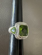 Sterling Sliver 925 Green Peridot CZs Ring Size 7 Bold  Beautiful