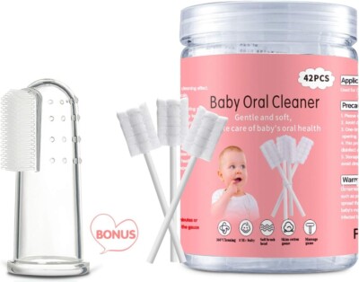 Baby Mundreiniger 42 Teile + Fingerzahnbürste - Zahnfleisch- & Zungenpflege für Neugeborene