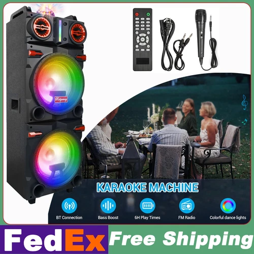 Dual 10" Woofer 9000W Bluetooth Speaker Rechargable For Party FM Karaok DJ AUX