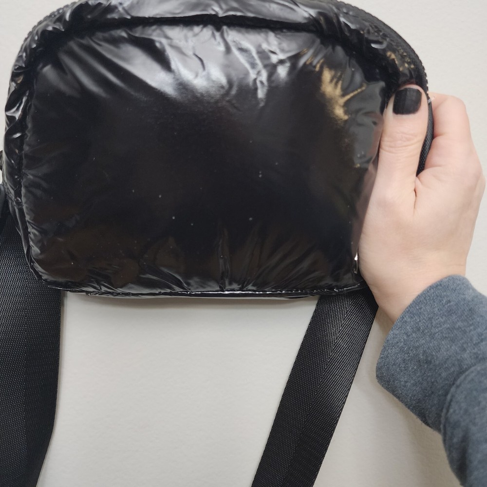 Danskin Black Metallic Crossbody Belt Bag with Flaws