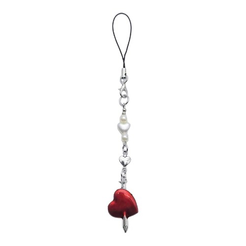 Retro Nail Red Heart Pendant Phone Straps Lanyard Pocket Keychain Strap