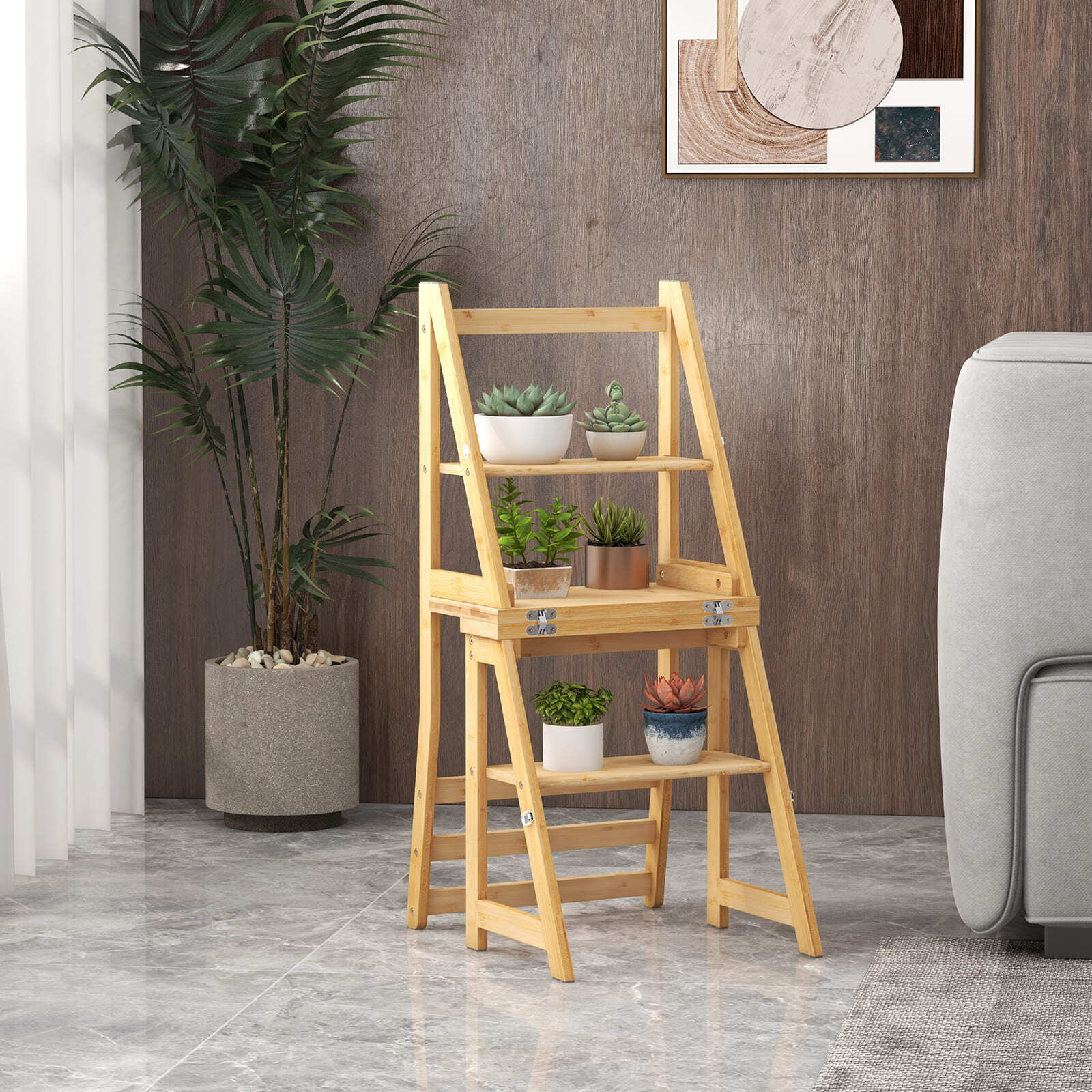 4-Step Stool Dual Purpose Stepladder Kitchen Folding Step Ladder Chair