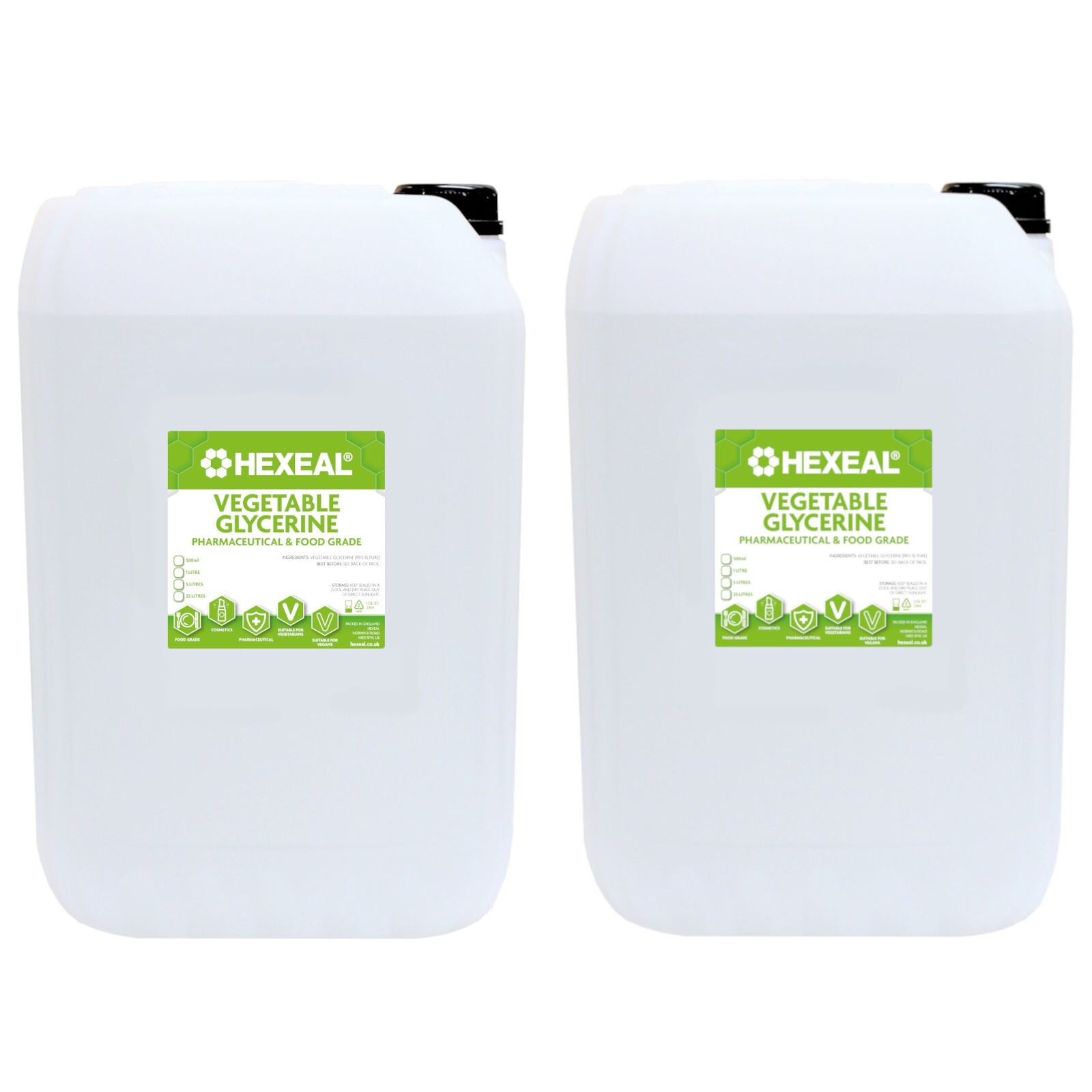 Hexeal VEGETABLE GLYCERINE | 2 x 25L | 100% Vegan & Natural | FCC Food Grade