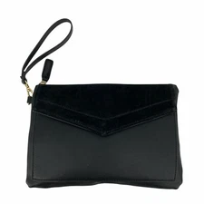 Sole Society Clutch Black Fold Over Flap Animal Print Lining Cow Leather Trim