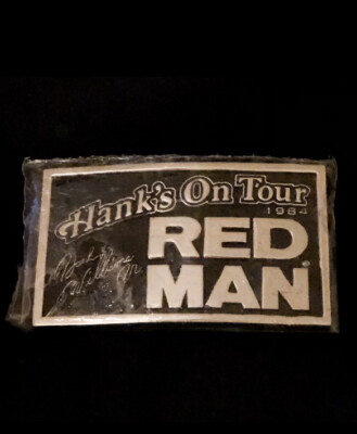 Hank Williams Jr. 1984 Hank's On Tour Red Man Tobacco Vintage Belt Buckle  Sealed