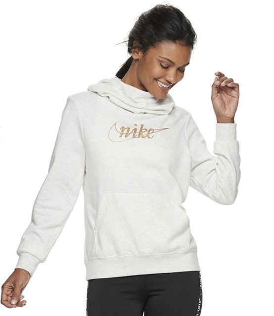 Nike Womens Sportswear Glitter Swoosh FunnelNeck Pullover Fleece
