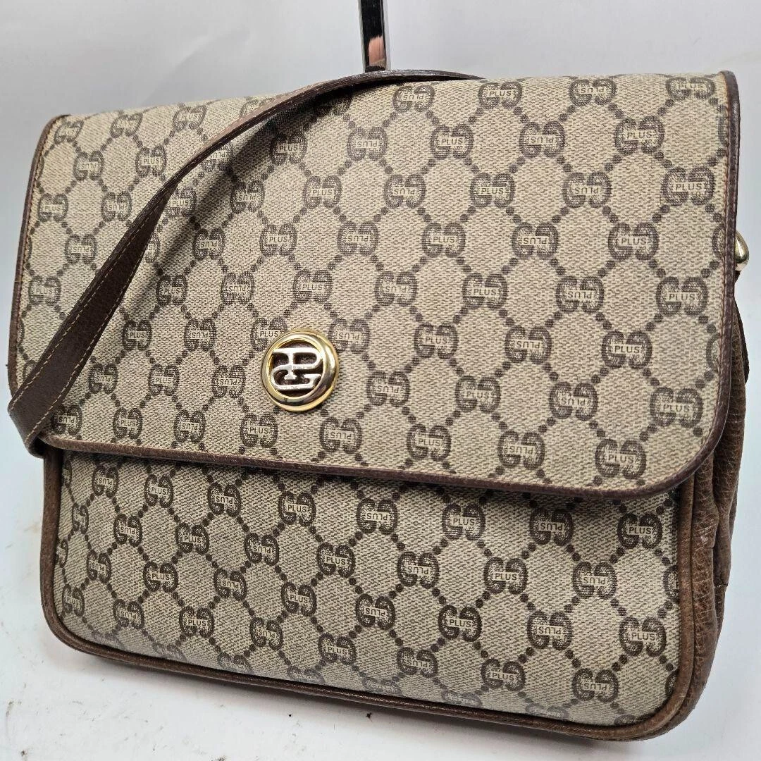 Sac bandoulière GUCCI Plus GG Supreme PVC cuir marron authentique occasion