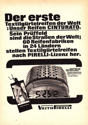 3w24987/ Reklame / Werbung aus 1968   VEITH PIRELLI - Reifen CINTURATO