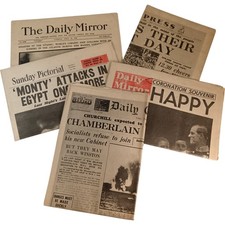 5 x Newspaper UK Reproductions Historical Events Titanic Coronation - Preloved