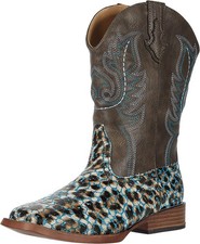 ROPER Girls' ' Glitter Leopard Western Boot Square Toe Brown 2 D