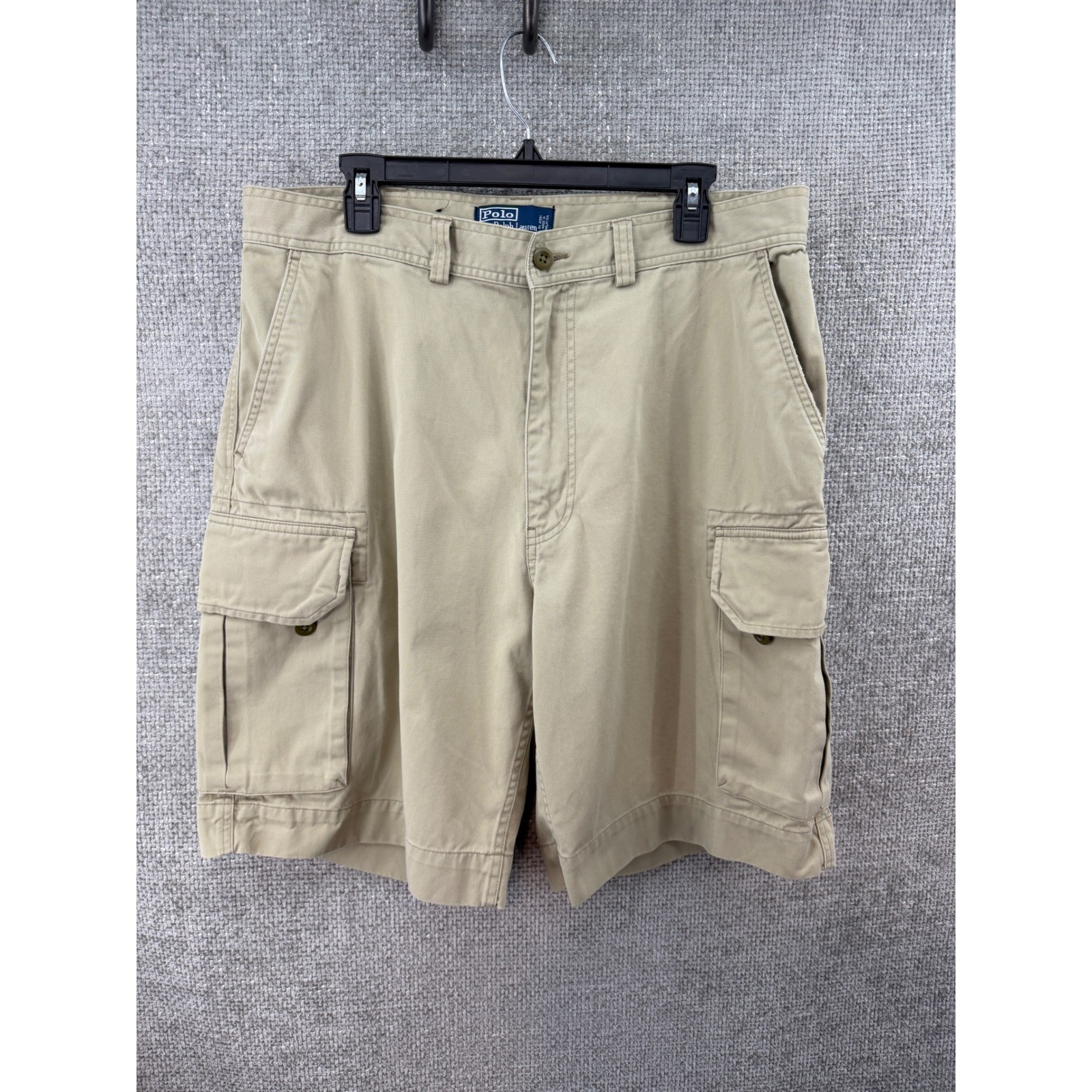 Polo Ralph Lauren Vintage Mens Size 36 Cargo Utility Shorts Khaki Cotton Chino