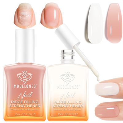 modelones Nail Strengthener and Growth 2 Pcs Milky White Nude Pink Nail Polish K