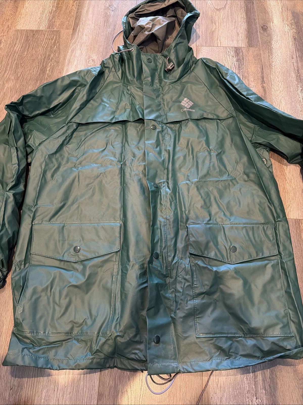 Rare Columbia Vintage Rain Suit Jacket Pants Set Men’s Green Waterproof PVC
