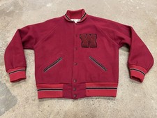 Vintage Varsity Jacket Mens 46 Red Wool Chenille W Patch Snap Letterman College