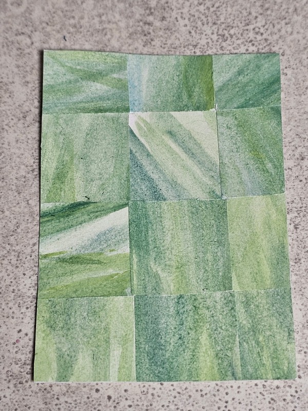 ACEO TheArtofKatie Watercolor Abstract Collage Squares 10 Green 2.5x3.5"