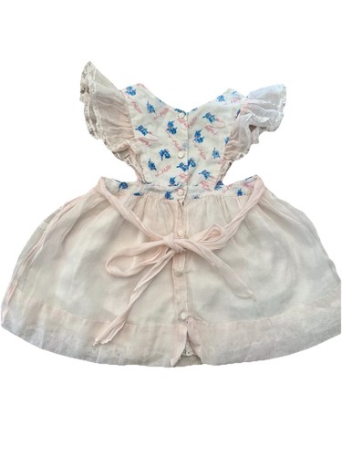Hello Kitten blue and pink handmade toddler girl pinafore dress w buttons & sash - Picture 8 of 9
