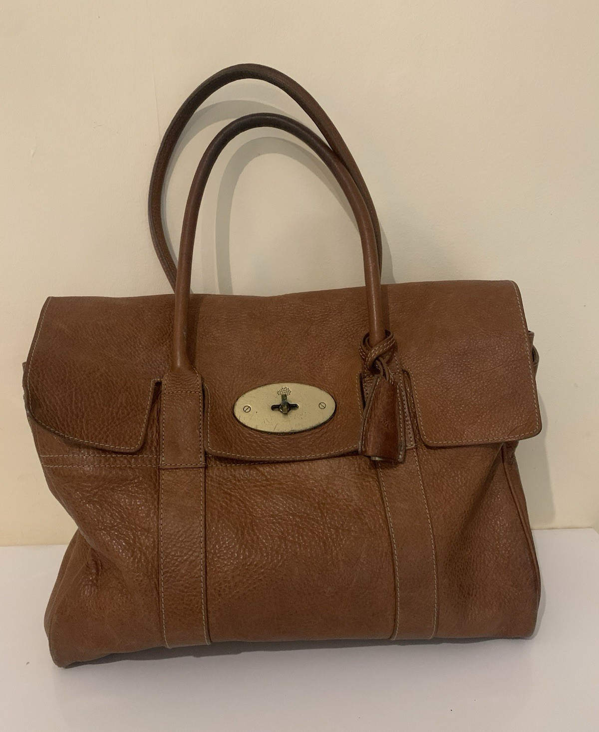 Mulberry Bayswater Brown Pebbled Leather Satchel Turn Lock Padlock Dust Bag