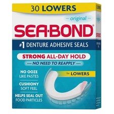 Zinc-Free Denture Adhesive Seals Lowers 30 Count Secure Denture Adhesive