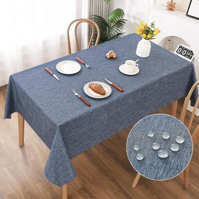 AooHome Tischdecke Abwaschbar, Blau Tischdecken 140x240cm Leinen-Optik Tischtuch