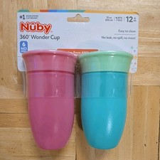 Nuby Wonder Cup with 360 Smart Edge Silicone Rim - 2-Pack 7 oz - Pink/Green