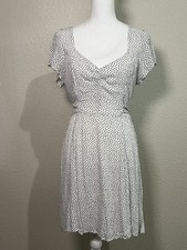 Abercrombie & Fitch Women's Size Lg White Black Polka Dot Tie Waist Mini Dress