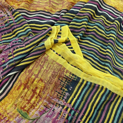 Indian Vintage Sari Yellow & Multi Pure Georgette Silk Printed Saree Fabric Soft - Picture 12 of 22