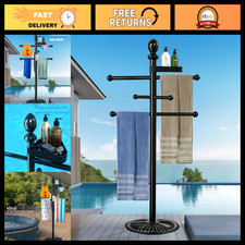 Heavy Duty Outdoor Towel Rack with 6 Bars  Tray - Metal Towel Stand for Pool 