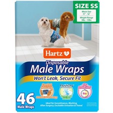 Hartz Disposable Male Dog Wraps w/FlashDry Gel size SS - Pack of 46 Wraps - NEW