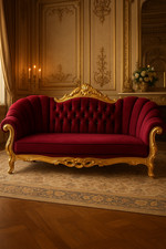 Casa Padrino Luxus Barock Samt Sofa mit Glitzersteinen Bordeaux Rot / Gold 230cm
