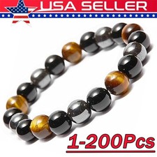 Natural Energy Healing Stretch Bracelet Stone Hematite Tiger Eye for Men Women