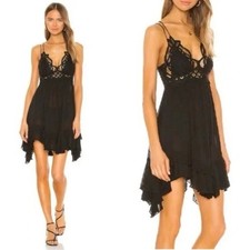 Free People - Adella Slip Black Dress, boho lace bodice| Size Large