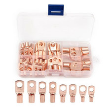 60pcs AWG Gauge Copper Lugs w/ BLACK RED Heat Shrink End Ring Terminals Wire