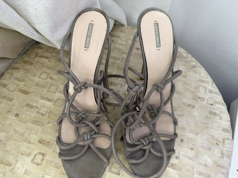 Giorgio Armani Women’s Gray Suede Strappy Lace-Up Mule Stiletto Open Toe 9