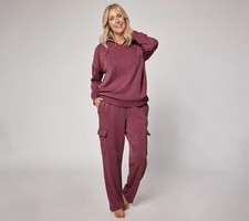 Berkshire Blanket Petite Plush Jersey Cargo LoungeSet Burgundy L New