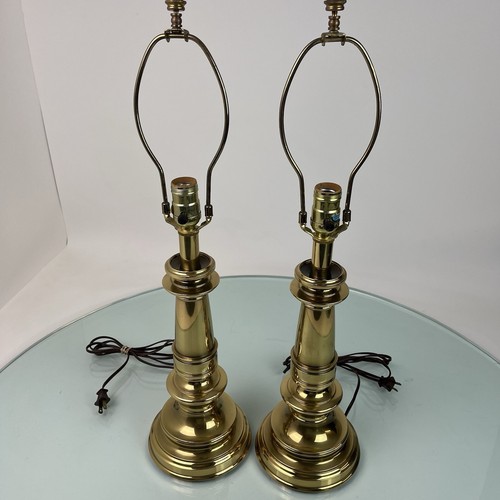 Pair Vintage Heavy Brass Stiffel Table Lamps 25”