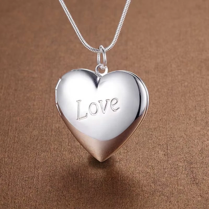 Collana Con Ciondolo Con Cornice per Foto a Forma Di Cuore in Argento Sterling 9 - Immagine 2 di 4
