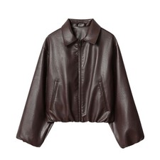 Womens Genuine Leather Cropped Bomber Jacket ...