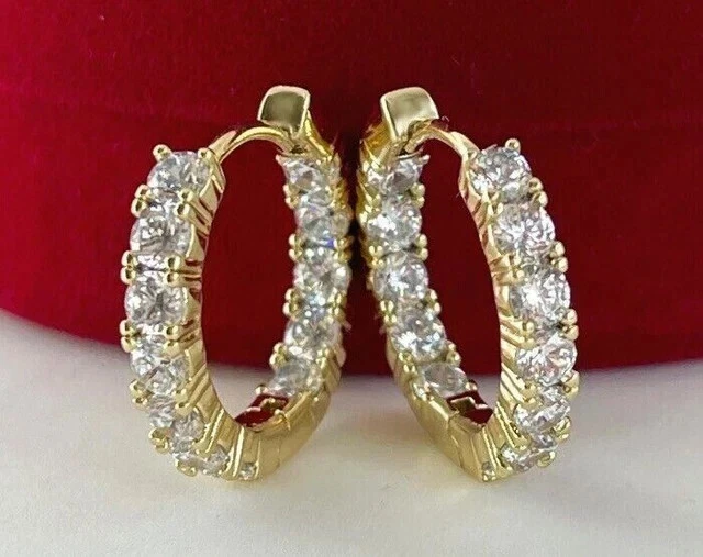 Huggie Hoop Earrings 2Ct Round Cut Lab Created Diamond 14K Yellow Gold Plated - Image 2 of 4