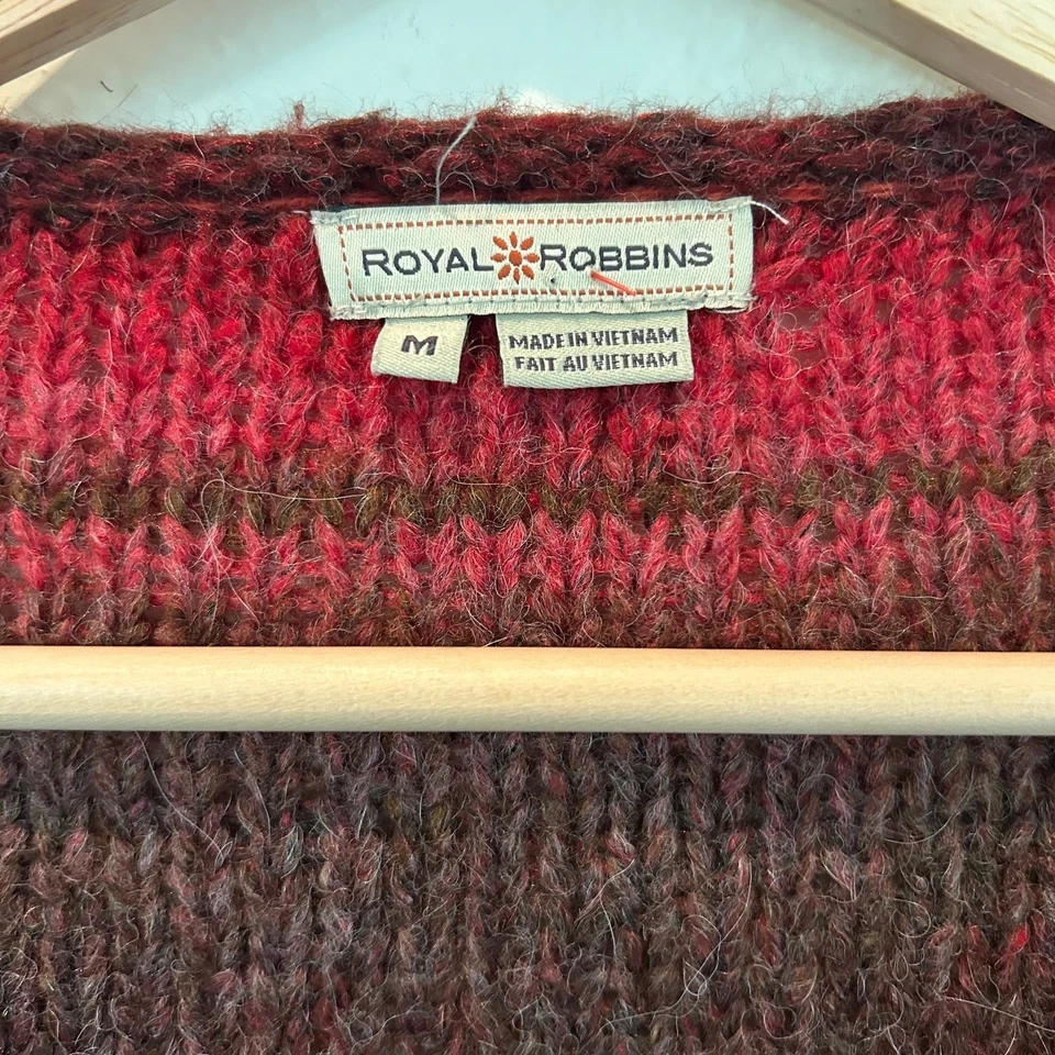 Royal Robbins Sweater Wrap Cardigan Womens M Red Multi Open Front Knit Boho - Image 3 of 4