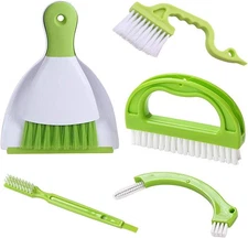 Hand-held Grout Brush & Dustpan Set 5 Pack - Gap Cleaning Tools - Green
