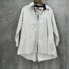 Tulip Top Shirt Womens Small White Printed Boxy Button Boxy Lagenlook Oversized