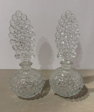 Vintage Hobnail Grape Cluster Perfume Bottles Pair | Pressed Glass Decanters MCM