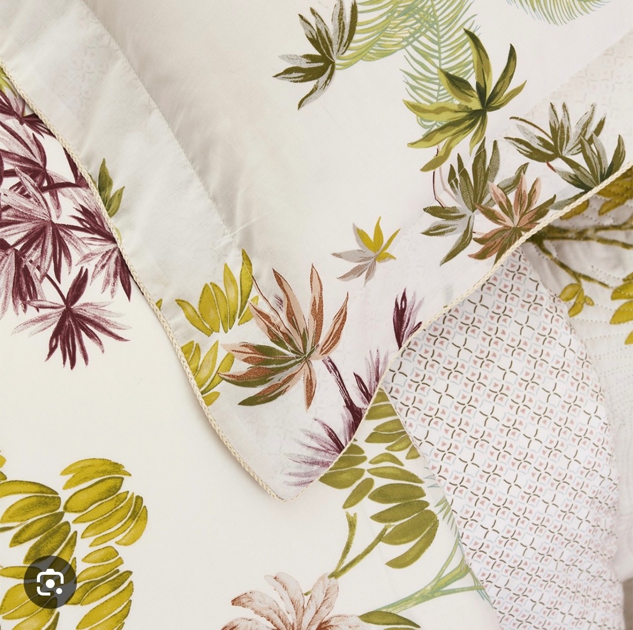 RARE YVES DELORME LAOS 2 BOUDOIR SHAMS BOTANICAL TROPICAL TREE FLOWER PINK GREEN