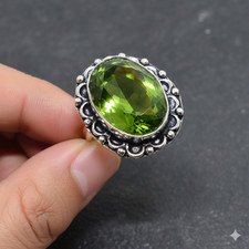 Handmade Peridot Ring Size 8 Green Gemstone Artisan Silver Style Statement Boho