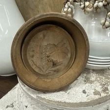 VTG Large 5" Carved Wooden Butter Mold Press Plunger-Flower Early Primitive#2