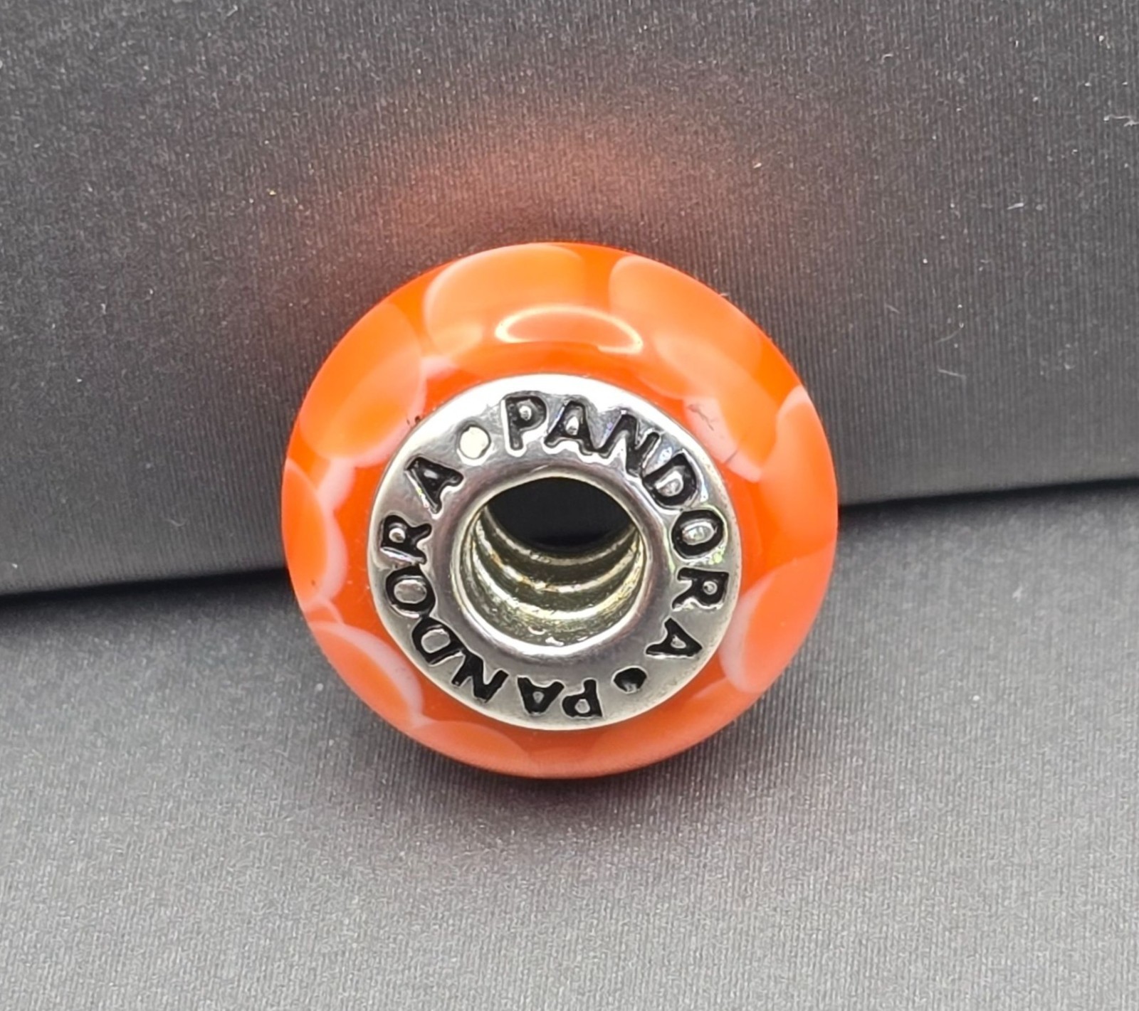 Pandora Orange Murano Glass Charm Bead with Sterling Silver Core 13.9mm