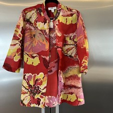 NEW Coldwater Creek PS Petite Vivid Floral Open Jacket Silk Wool Lightweight