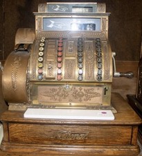 Brass Cash Register On Oak Base, Model 442-XX, By National Cash Register Co. on The Hot Collector