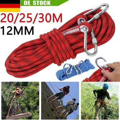 30m/25m 12mm Kletterseil Sicherheitsseil mit Karabinerhaken Seil Sicherung Camp