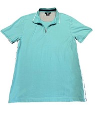 DKNY Men Regular Fit Brand Logo Short Sleeve Polo Shirt Turquoise XL Zip Placket